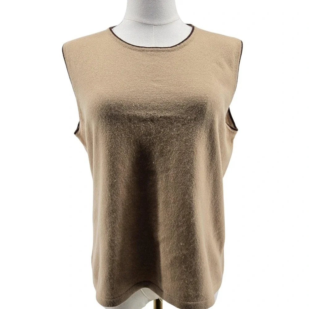 Croft&barrow Sweater Vest Womens L Beige 100% Cashmere Crew Neck‎ Lightweight